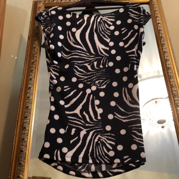 NWOT RAFAELLA BLACK/WHITE PRINT COWL NECK BLOUSE - Picture 3 of 7